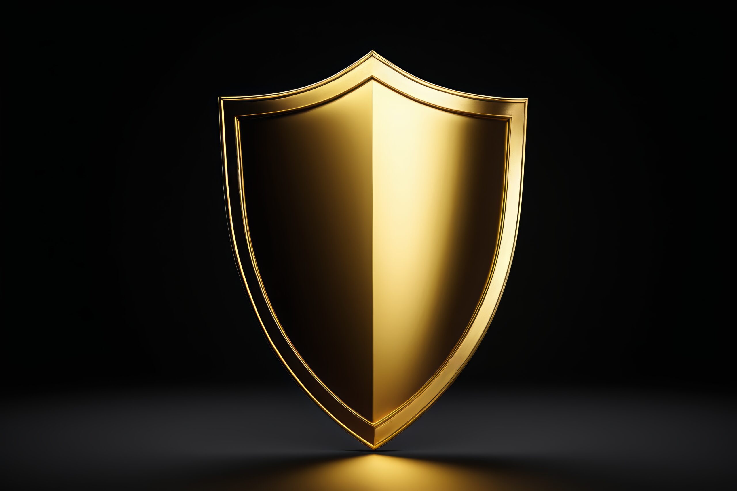 a close up of a shiny gold shield on a black background